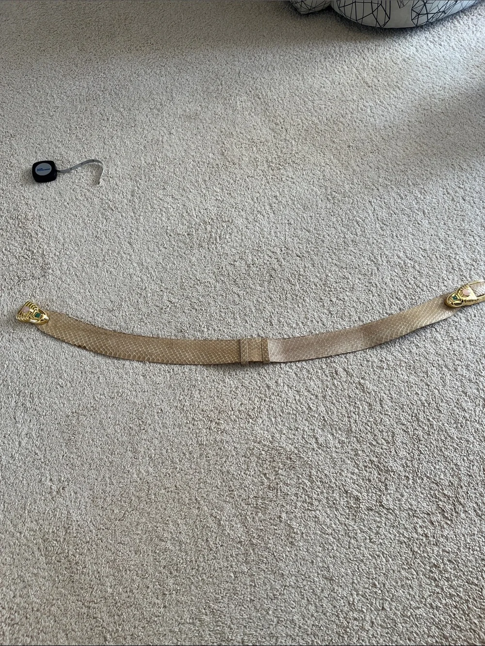 Judith Leiber Cream Leather Signature Belt with Gold Script